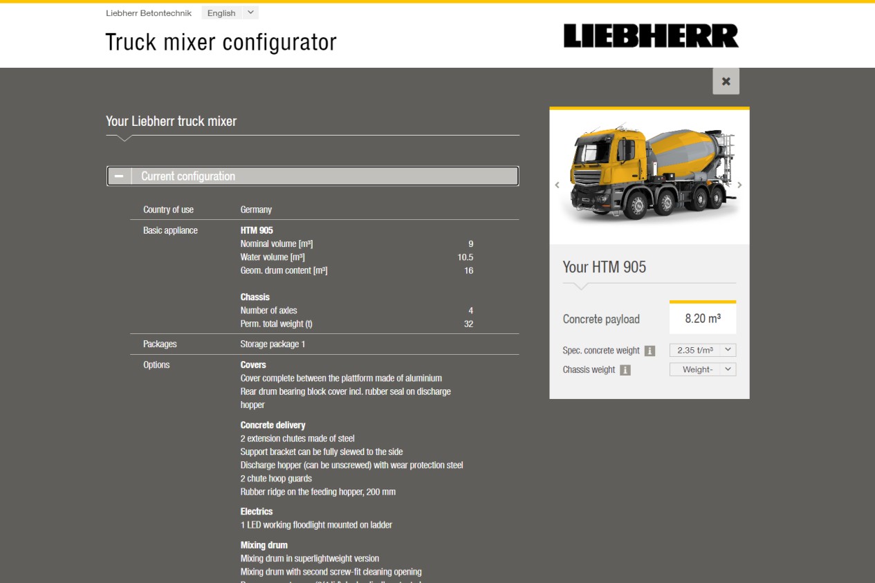 Конфигуратор автобетоносмесителей | Liebherr